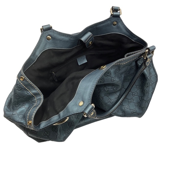 GUCCI SLATE BLUE METALLIC GG MONOGRAM GUCCISSIMA LEATHER LARGE SUKEY TOTE HANDBA - Picture 6 of 13